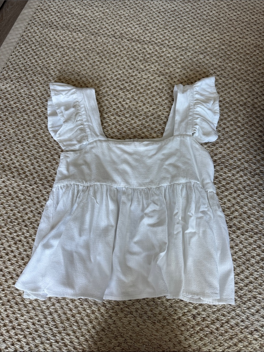 Square-Neck White Ruffle-Sleeve Tunic Top